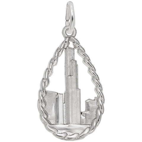 Chicago Sears Tower Charm In 14K White Gold