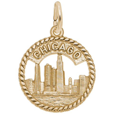 Chicago Skyline Charm In Yellow Gold