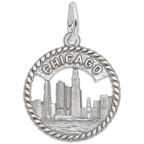 Chicago Skyline Charm In 14K White Gold