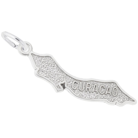Curacao Map W/Border Charm In Sterling Silver