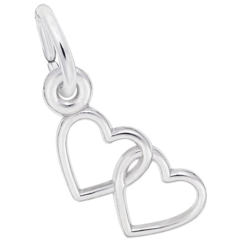 2 Hearts Charm In 14K White Gold