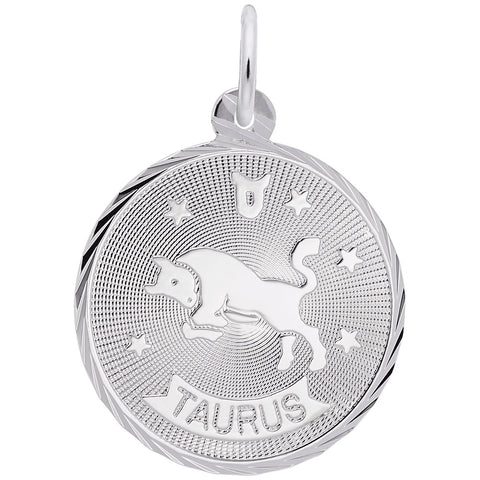 Taurus Charm In 14K White Gold
