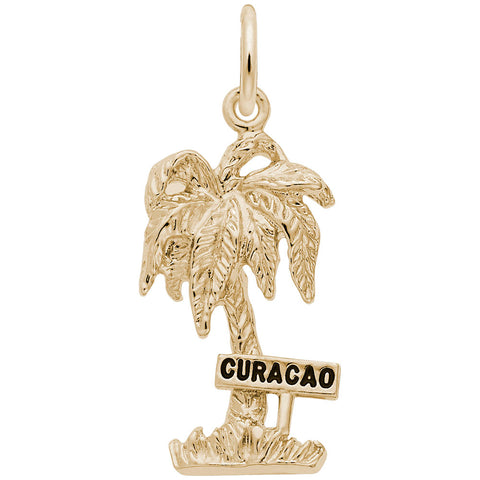 Curacao Palm W/Sign Charm in Yellow Gold Plated