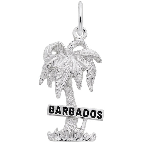 Barbados Palm W/Sign Charm In 14K White Gold