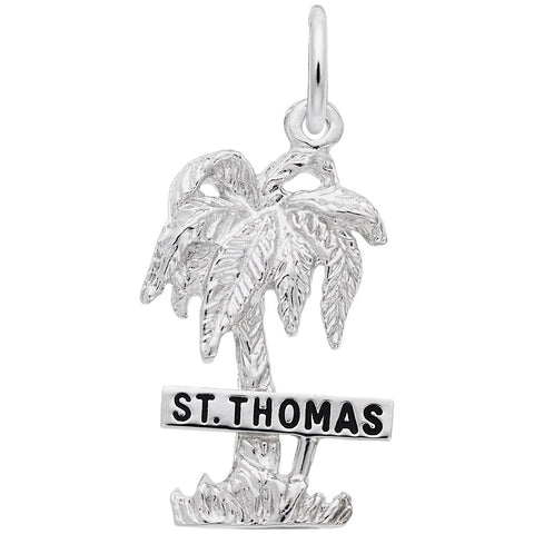 St Thomas Palm W/Sign Charm In 14K White Gold
