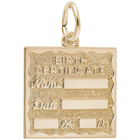 Birth Certificate Charm In Yellow Gold