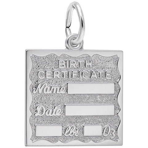 Birth Certificate Charm In Sterling Silver