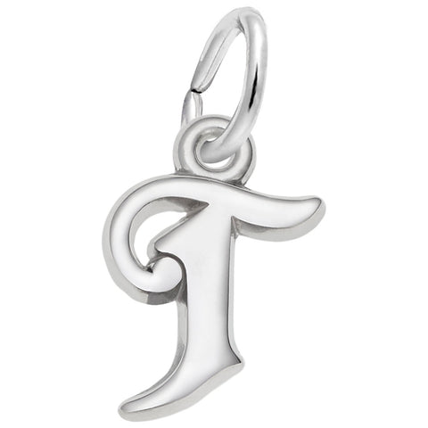 Initial T Charm In 14K White Gold
