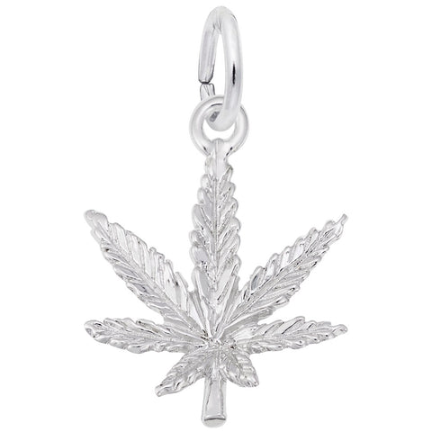 Marijuana Leaf Charm In 14K White Gold