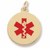 Medical Symbol- Red Paint charm in Yellow Gold