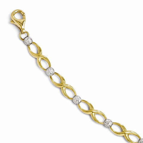 10K Yellow Gold with Rhodium Diamond-Cut Bracelet