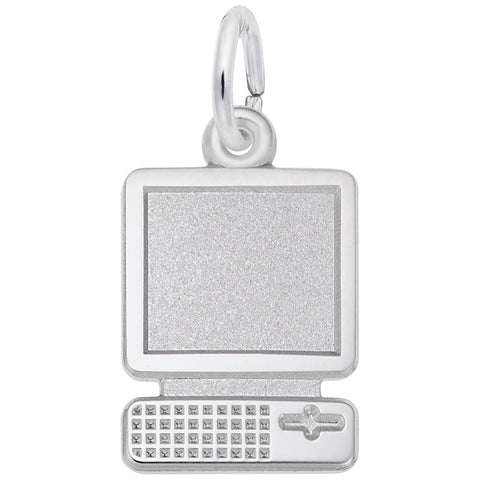 Computer Charm In 14K White Gold