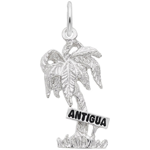 Antigua Palm W/Sign Charm In 14K White Gold
