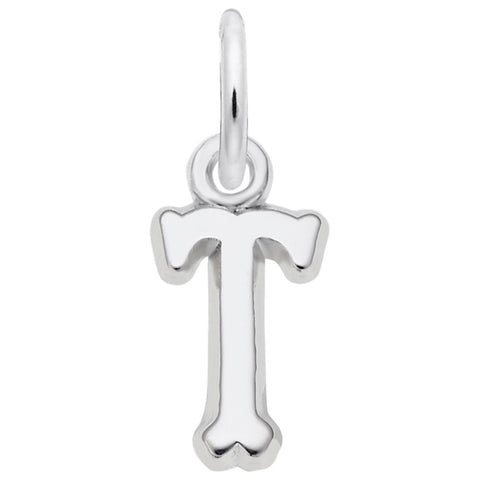 Initial T Charm In 14K White Gold