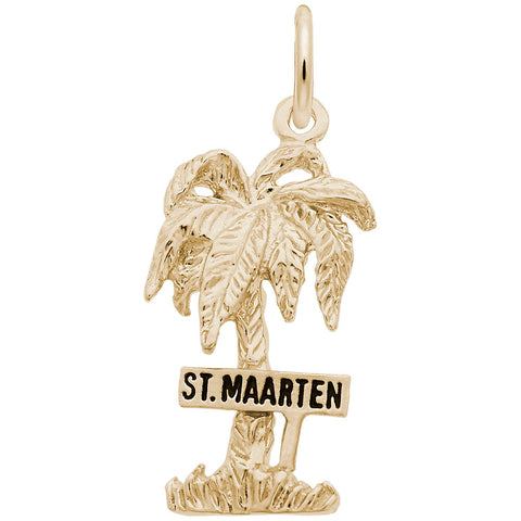 St. Maarten Palm W/Sign Charm in Yellow Gold Plated