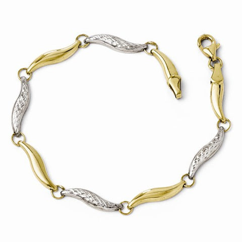 10K Yellow Gold with Rhodium Diamond-Cut Bracelet