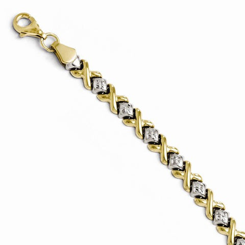 10K Yellow Gold with Rhodium Diamond-Cut Bracelet