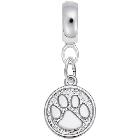 Paw Print Charm Dangle Bead In Sterling Silver