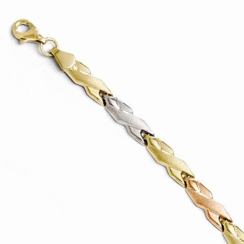 10K Yellow White and Rose Gold with Rhodium Bracelet