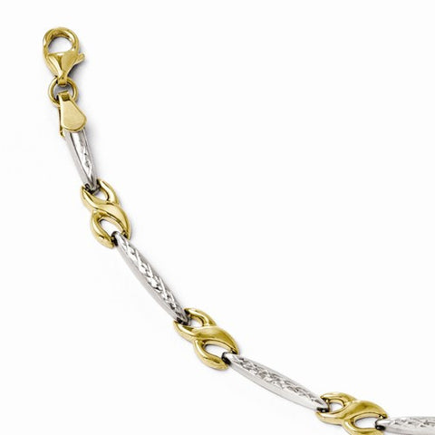 10K Yellow Gold with Rhodium Diamond-Cut Bracelet