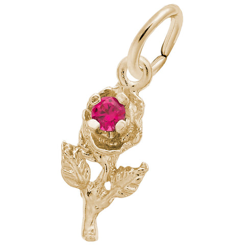 Rose W/Stone Charm In Yellow Gold