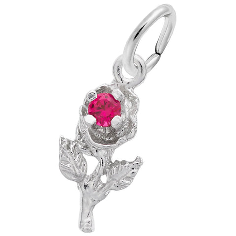 Rose W/Stone Charm In Sterling Silver