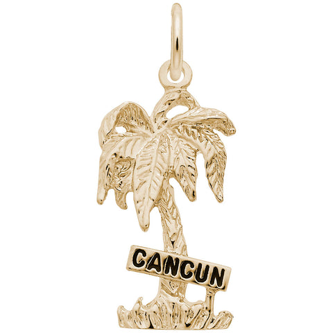 Cancun Palm W/Sign W/Bl.Paint Charm in Yellow Gold Plated