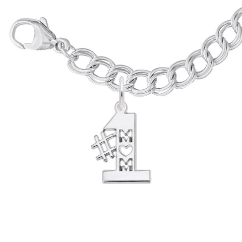 #1 Mom Charm and Bracelet Set in Sterling Silver