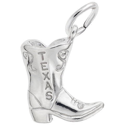 Texas Cowboy Boot Charm In 14K White Gold