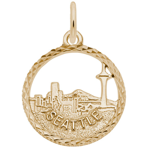 Seattle Skyline Charm In Yellow Gold