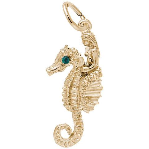 Mermaid On Seahorse Charm in Yellow Gold Plated