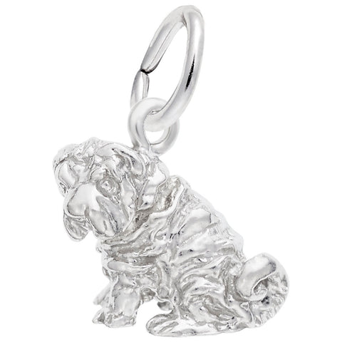 Shar Pei Charm In 14K White Gold