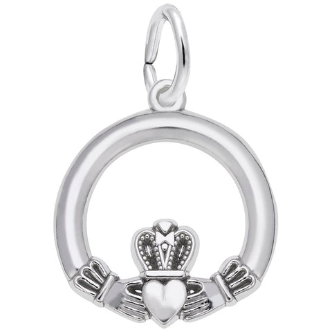 Claddagh Charm In 14K White Gold