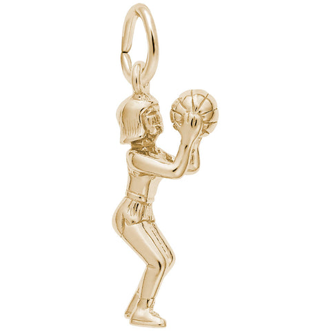 Female Basketball Player Charm In Yellow Gold