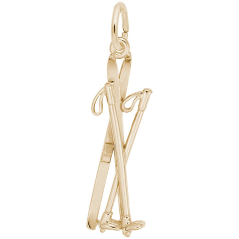 Cross Country Skis Charm in Yellow Gold Plated