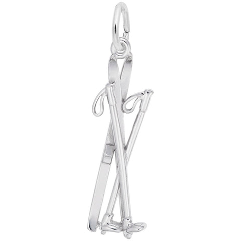 Cross Country Skis Charm In 14K White Gold