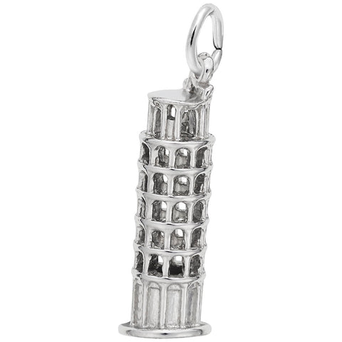 Leaning Tower Of Pisa Charm In 14K White Gold
