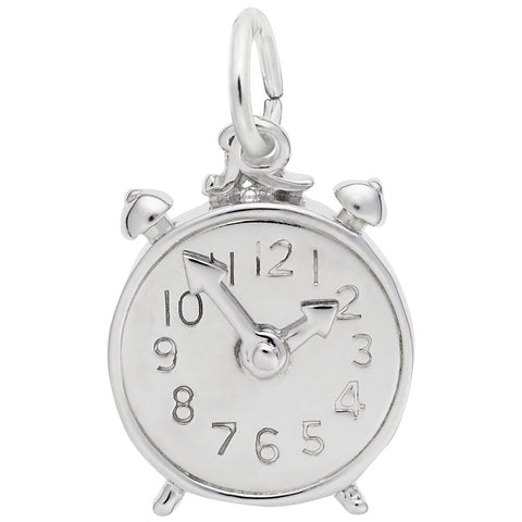Alarm Clock Charm In Sterling Silver