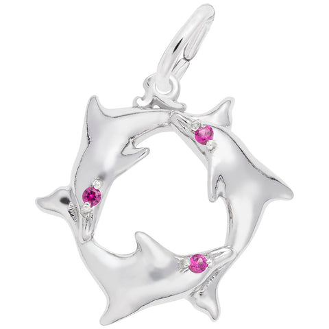 Dolphins Charm In 14K White Gold