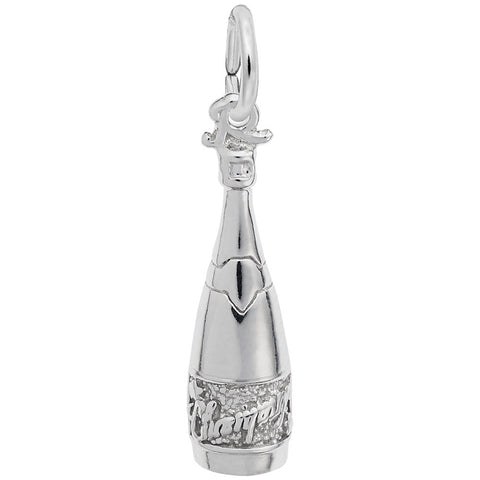 Champagne Bottle Charm In Sterling Silver