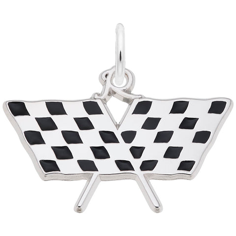 Racing Flag Charm In 14K White Gold