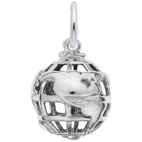 Globe 3D Charm In Sterling Silver