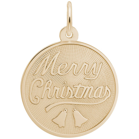 Merry Christmas Disc Charm In Yellow Gold