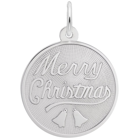 Merry Christmas Disc Charm In 14K White Gold
