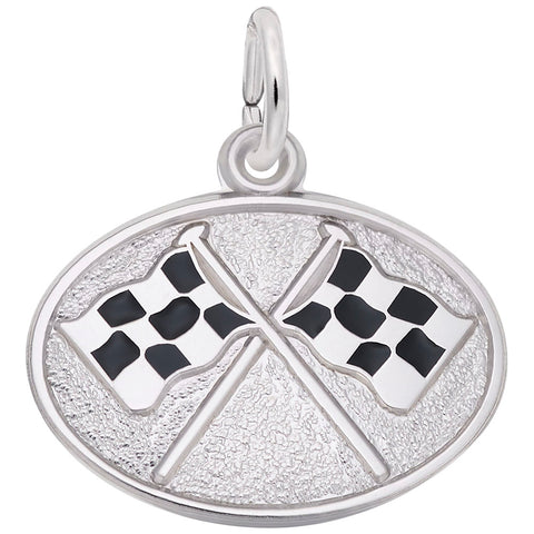 Flags Crossed Charm In 14K White Gold