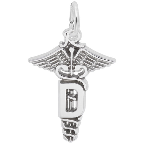 Dental Caduceus Charm In Sterling Silver