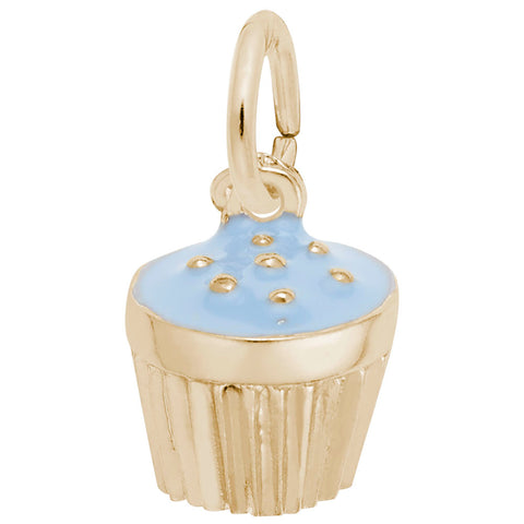 Blue Cupcake Charm in Yellow Gold Plated