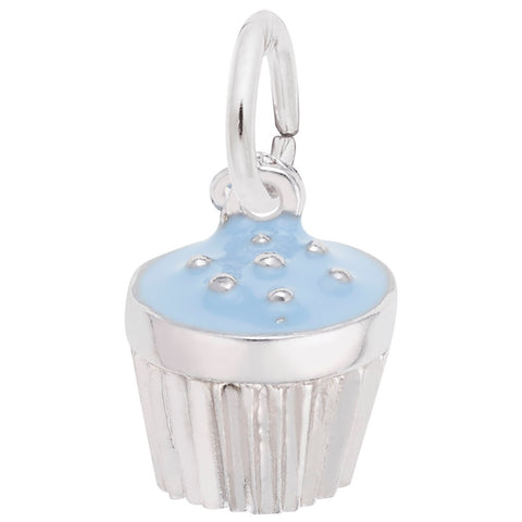Blue Cupcake Charm In Sterling Silver