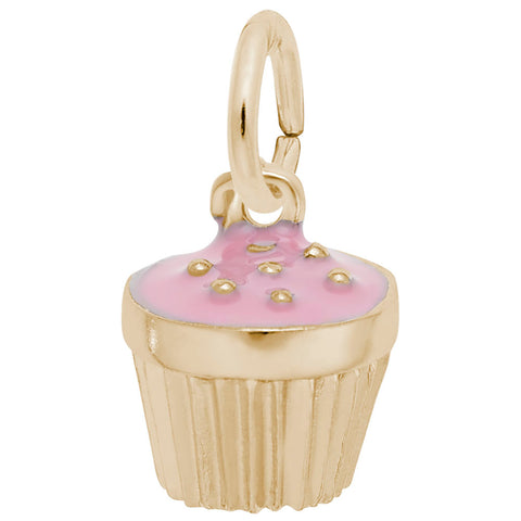 Pink Cupcake Charm in Yellow Gold Plated