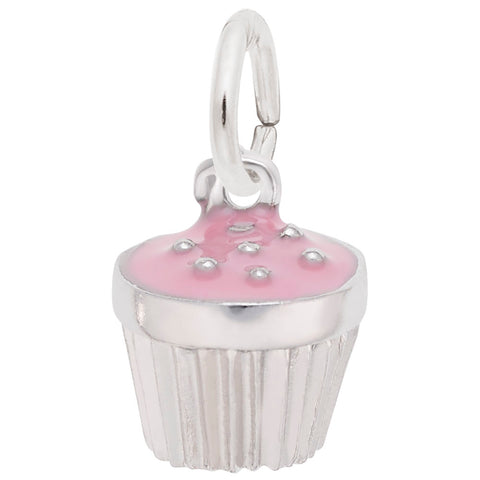 Pink Cupcake Charm In 14K White Gold